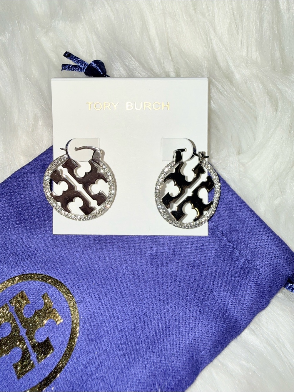 Tory Burch Miller Silvertone & Crystal Hoop Earrings